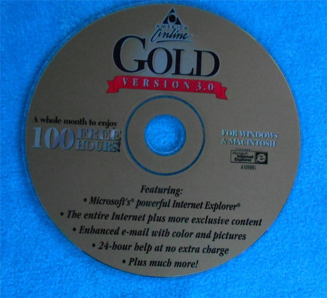 AMERICA ONLINE ~ AOL ~ Version 3.0 ~ VINTAGE Windows CD Disk Promo ~ Gold