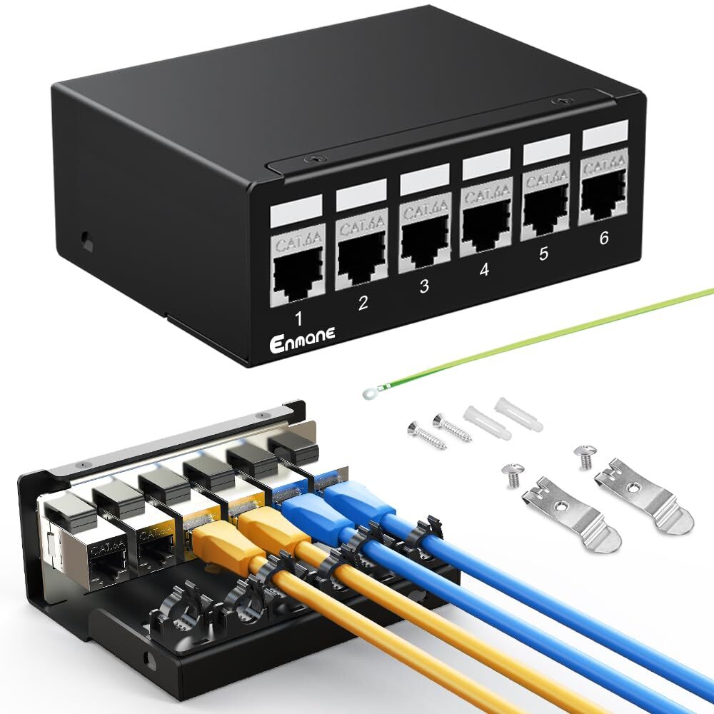 Patch Panel 6 Port CAT6A Keystone Patch Panel Shielded Network for Home/Offic...