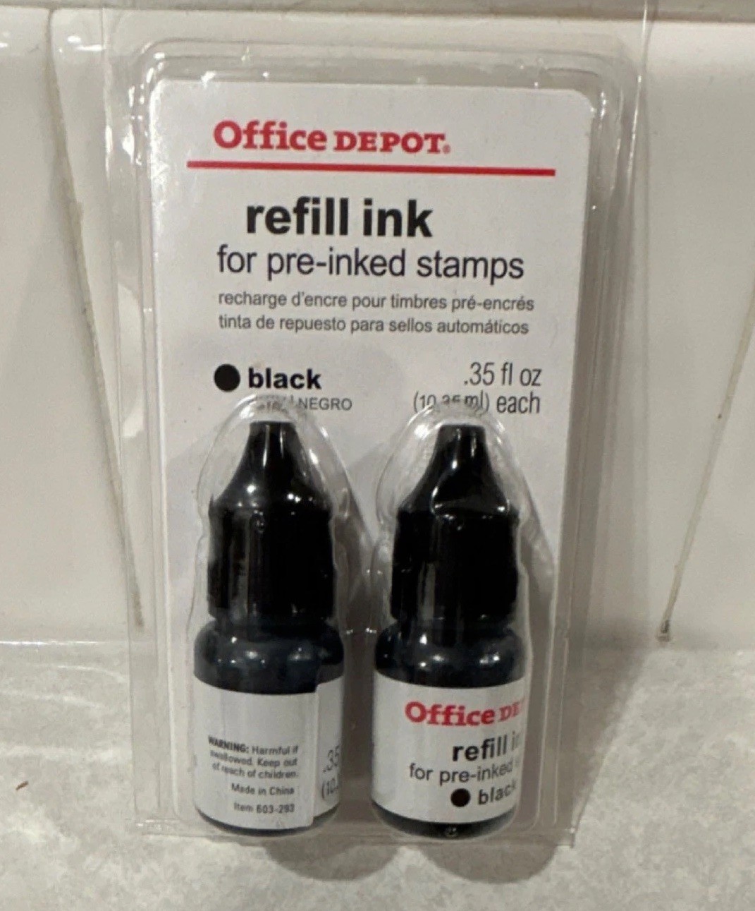 Office Depot Refill Ink for Pre-Inked Stamps Black 2 Pack MPN 603-293