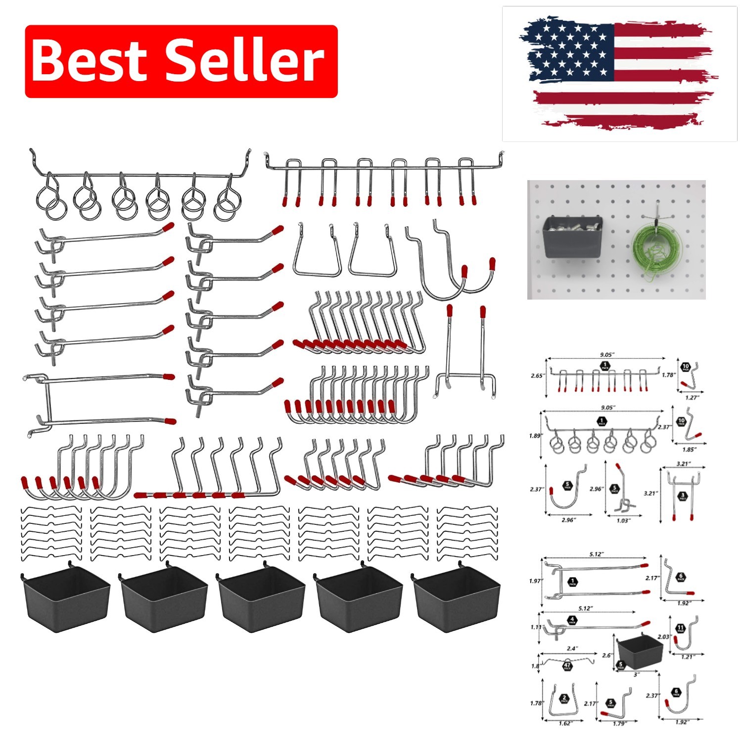 114 pcs Pegboard Hooks Assortment with Metal Hooks Sets, Pegboard Bins, Peg L...