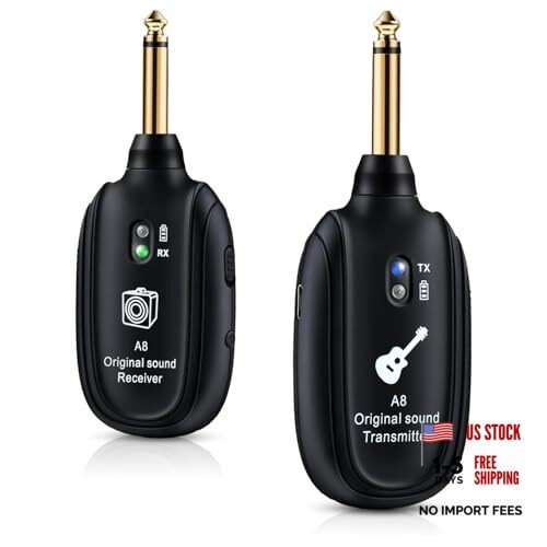 Wireless Guitar System UHF 2 Modes, Rechargeable Li-Battery, 100ft Range, A8
