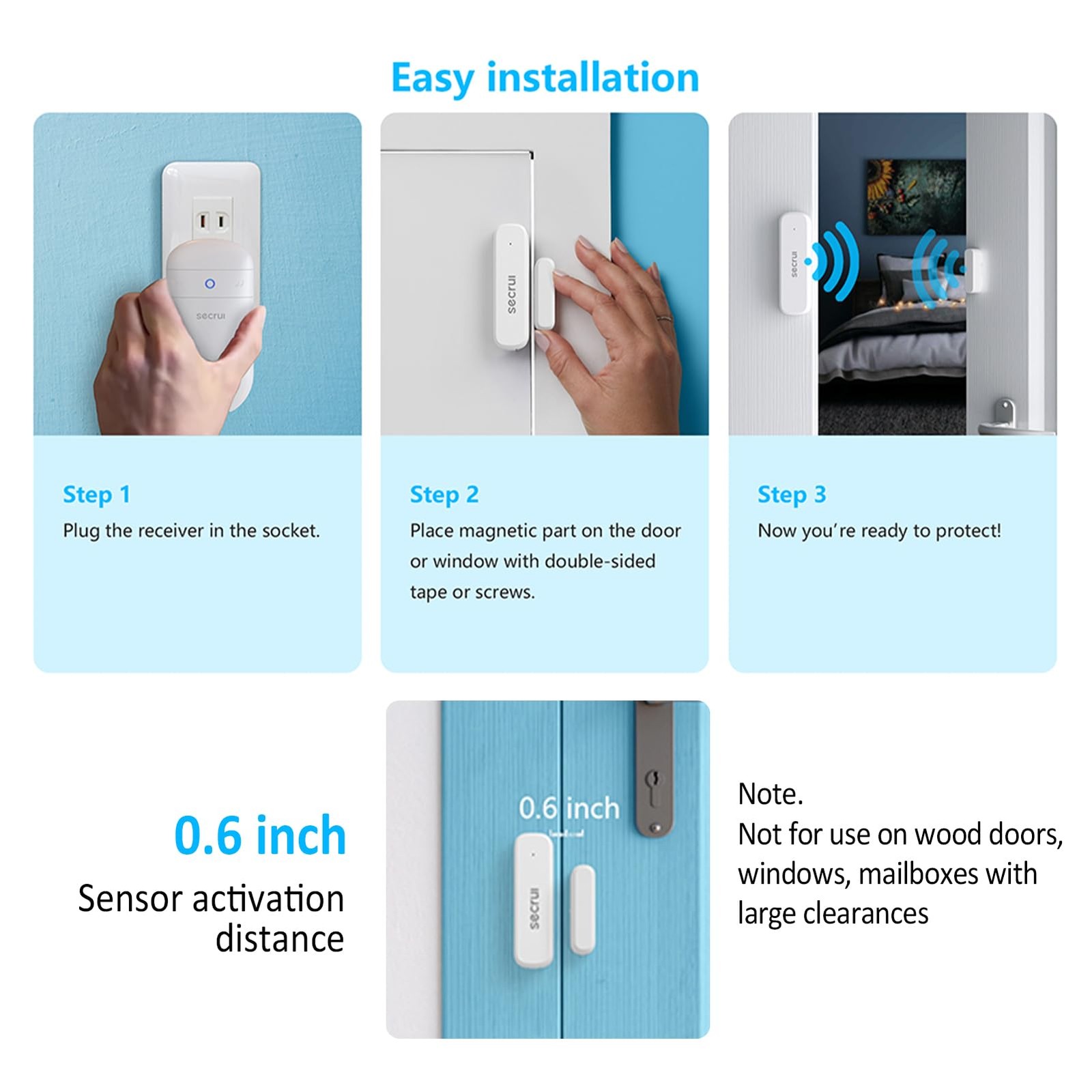 Door Chime When Opens, Opened Alarm for 1 Receiver+1 Sensor, White