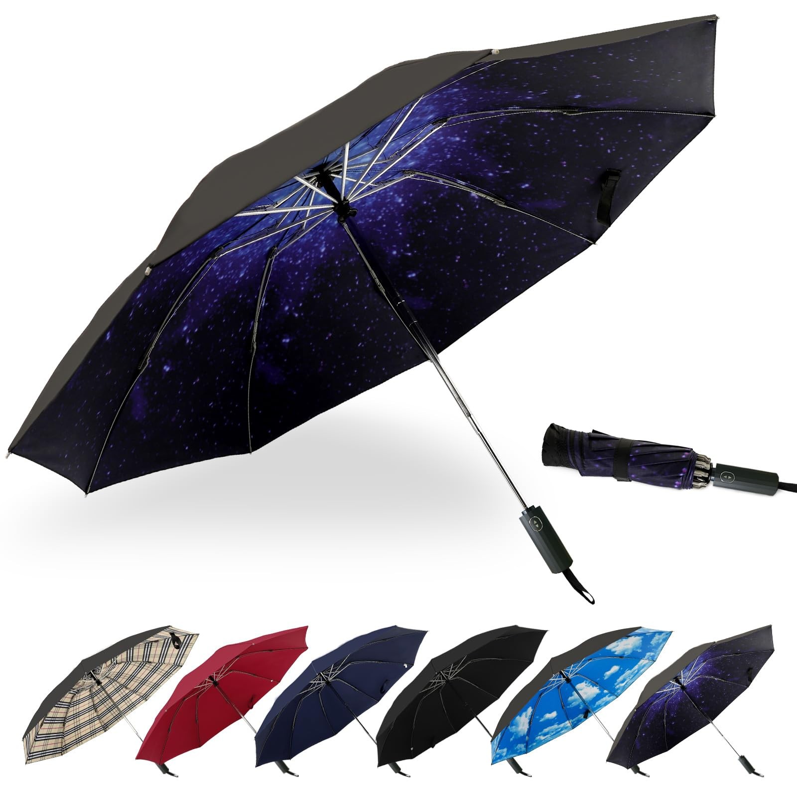 LLanxiry Compact Travel Umbrella, Windproof Automatic 44 Inch, Inverted-Black