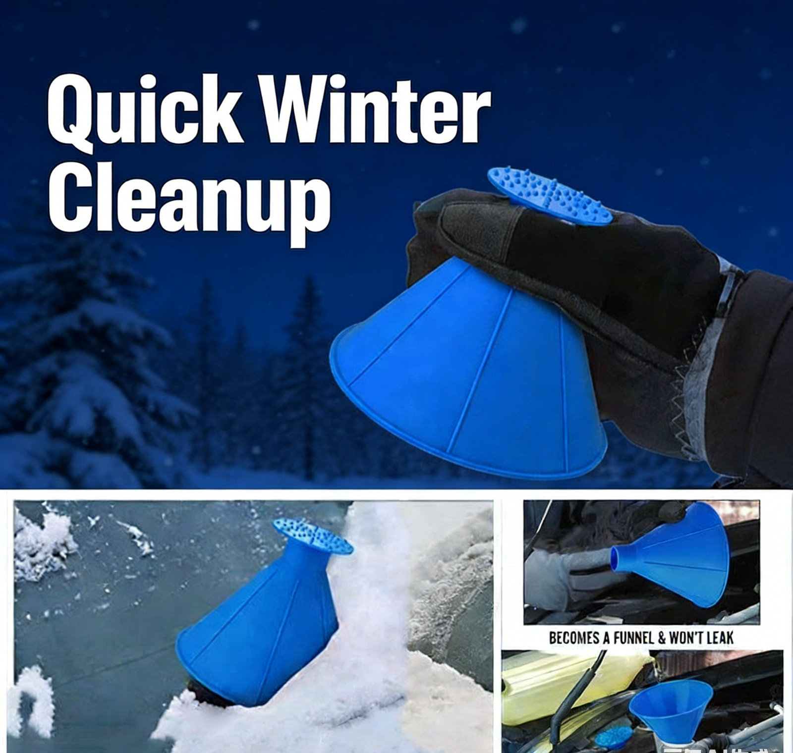 Car Windshield Snow/Ice Remover: Multi-Use Funnel Tool – Quick Winter Cleanup