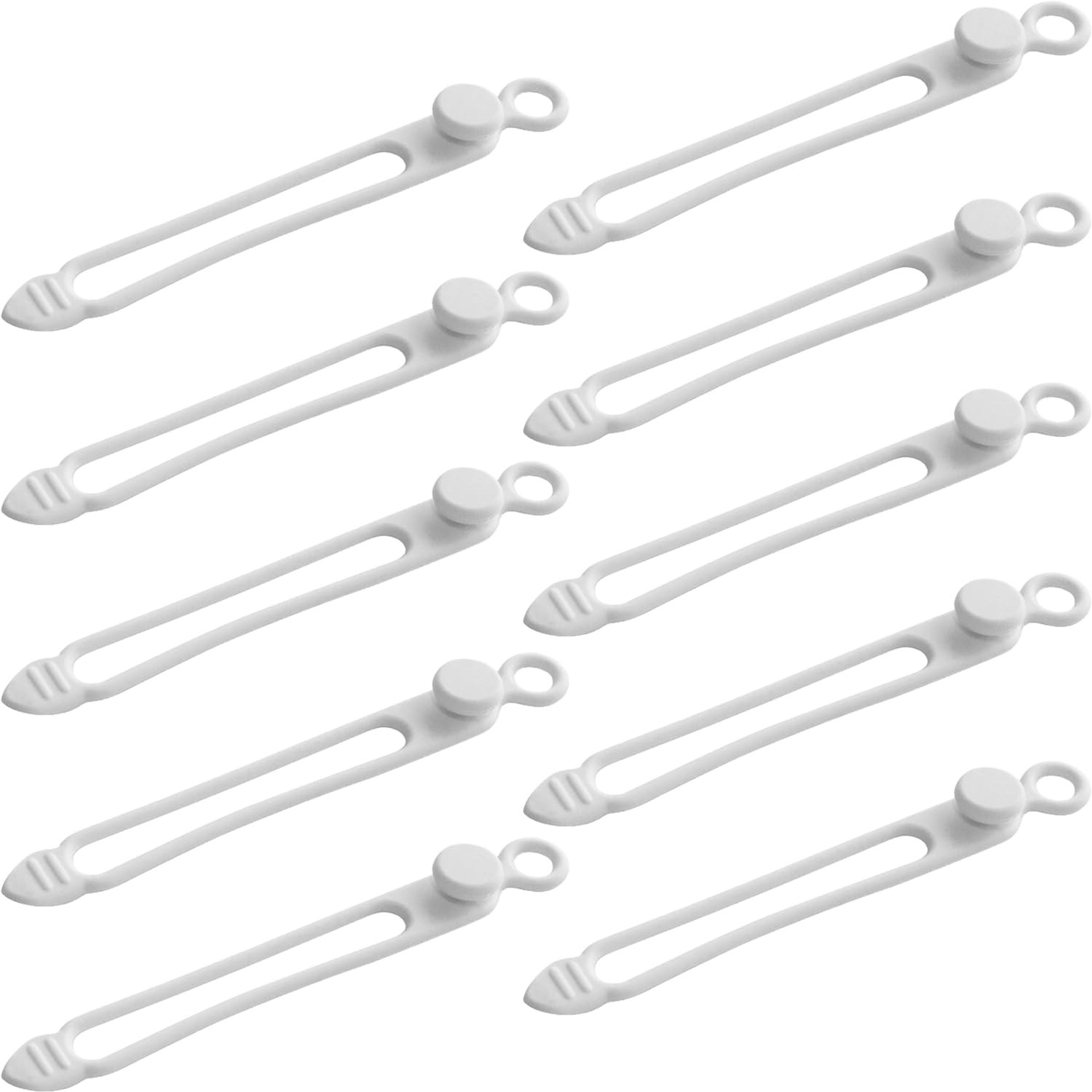 Silicone Cable Ties 10 Pcs White Reusable Cable Holder Elastic Cord Straps Fl...
