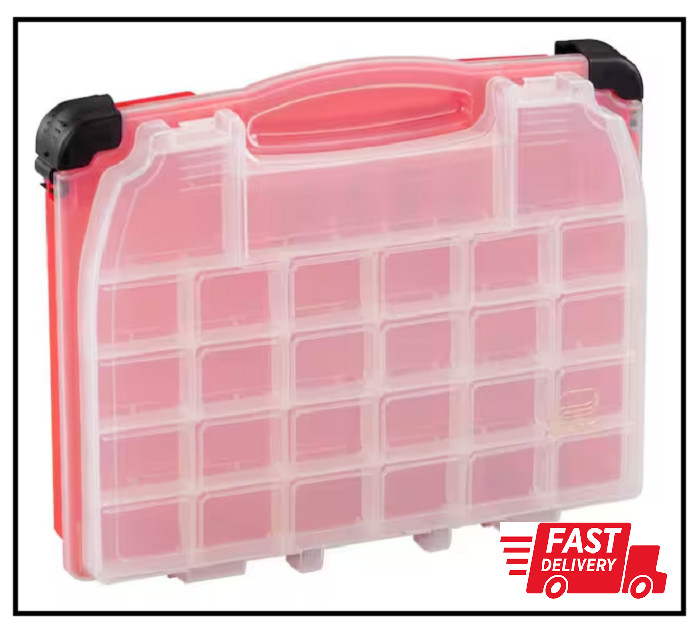 Small Parts Organizer 54-Compartments Double Cover Lockjaw Polypropylene Red