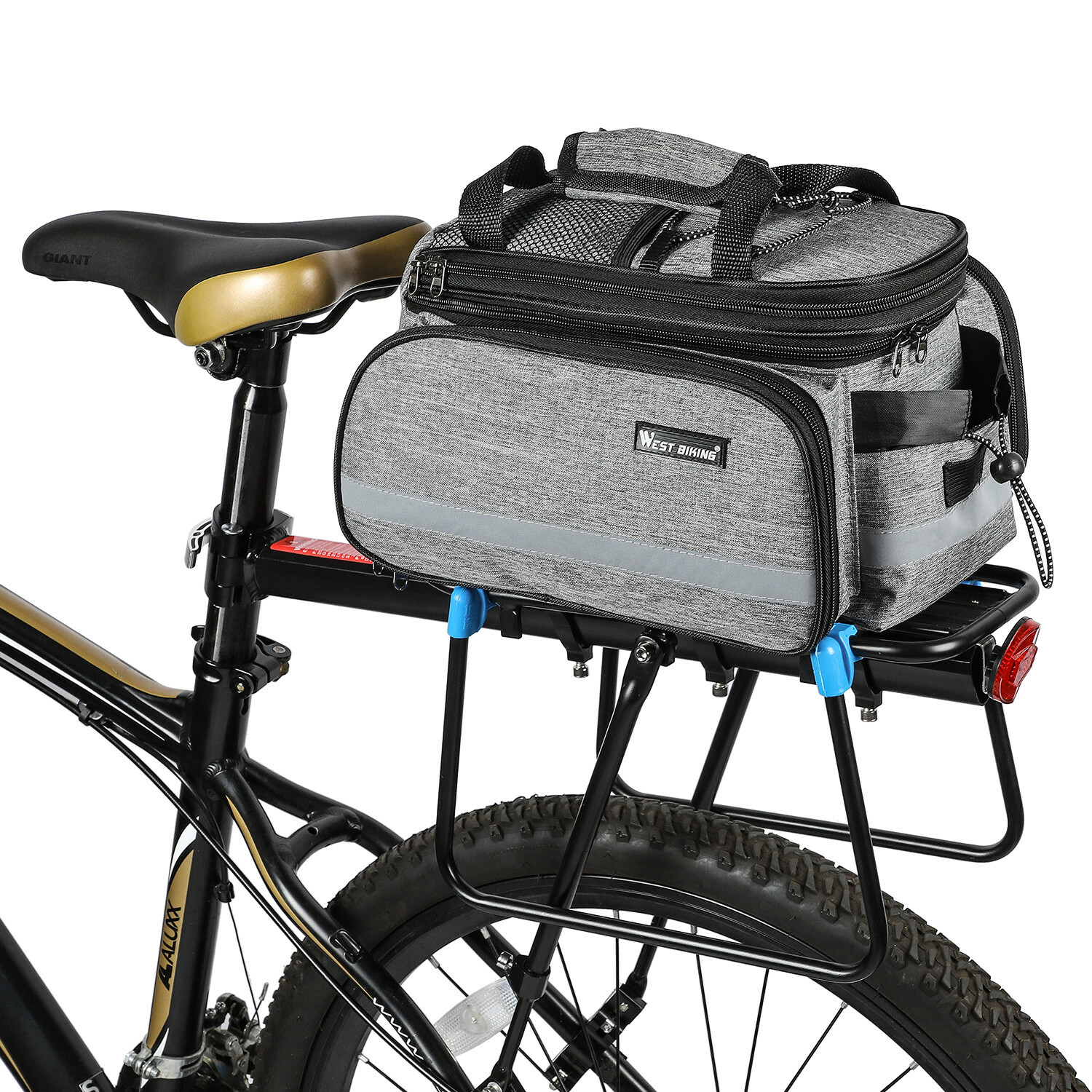 WEST BIKING Waterproof Bike Trunk Bag Bicycle Rear Rack Pack Bag Panniers Gray