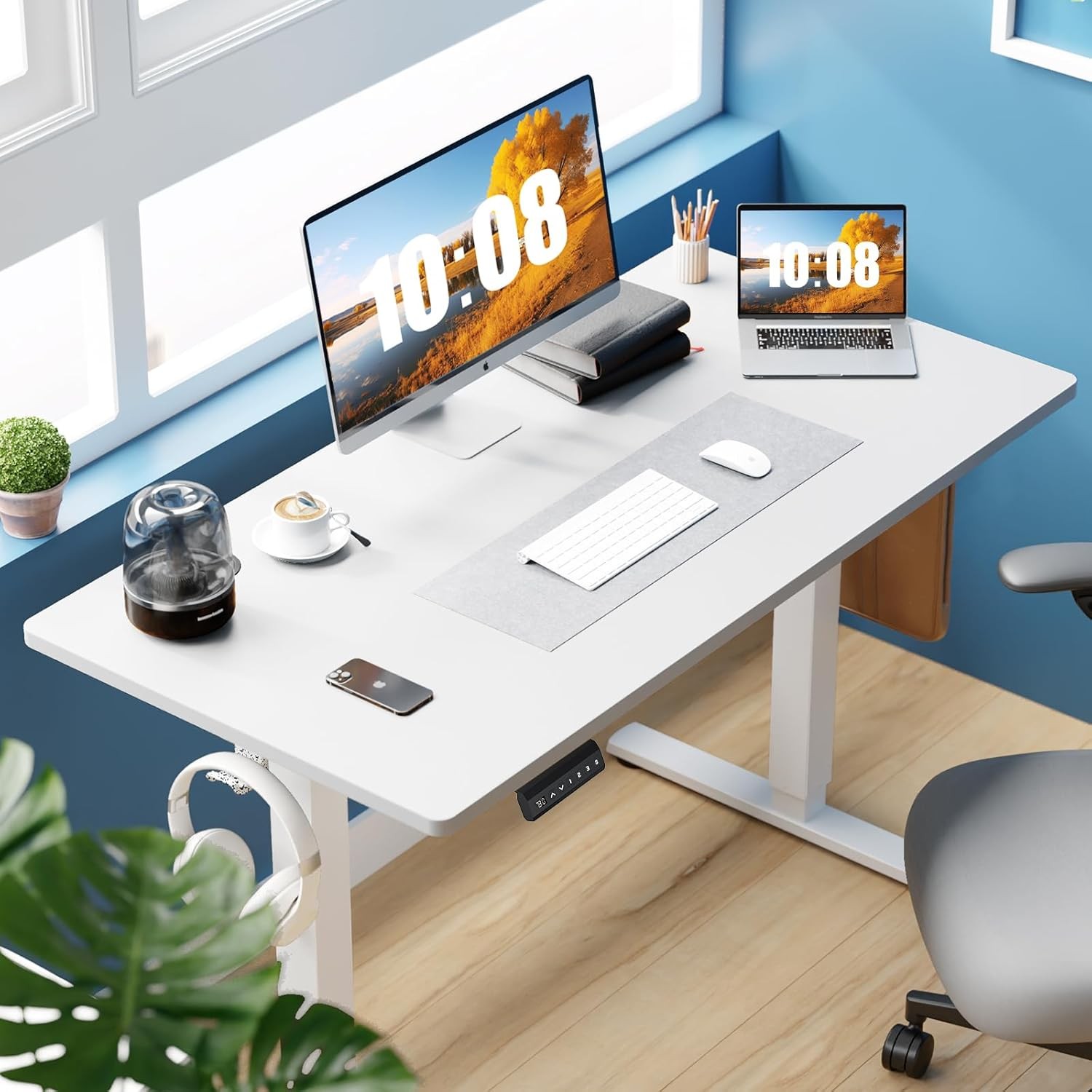 Sweetcrispy Electric Standing Desk Adjustable Height, 55x24 Inch Sit Stand Up Ho