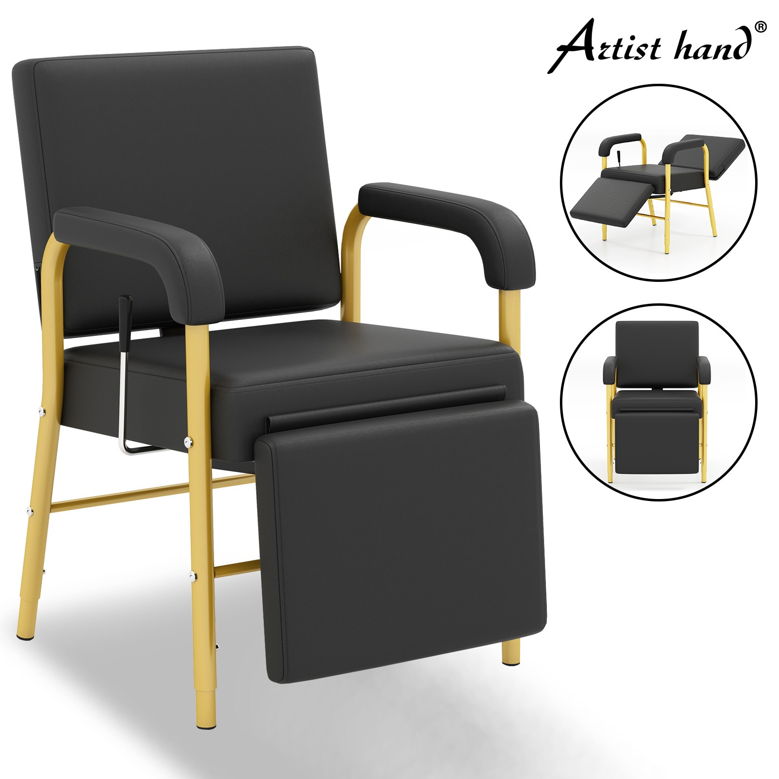 Pro Reclining Barber Shampoo Chair Salon Spa Beauty with Legs Support Black+Gold