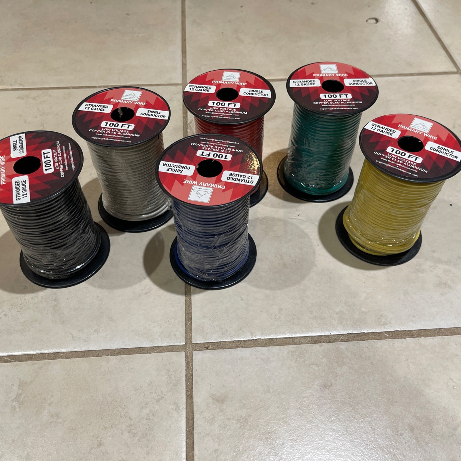 Qty 6 Rolls BABOOM 12 Gauge Wire 100ft Per Roll Single Conductor NEW