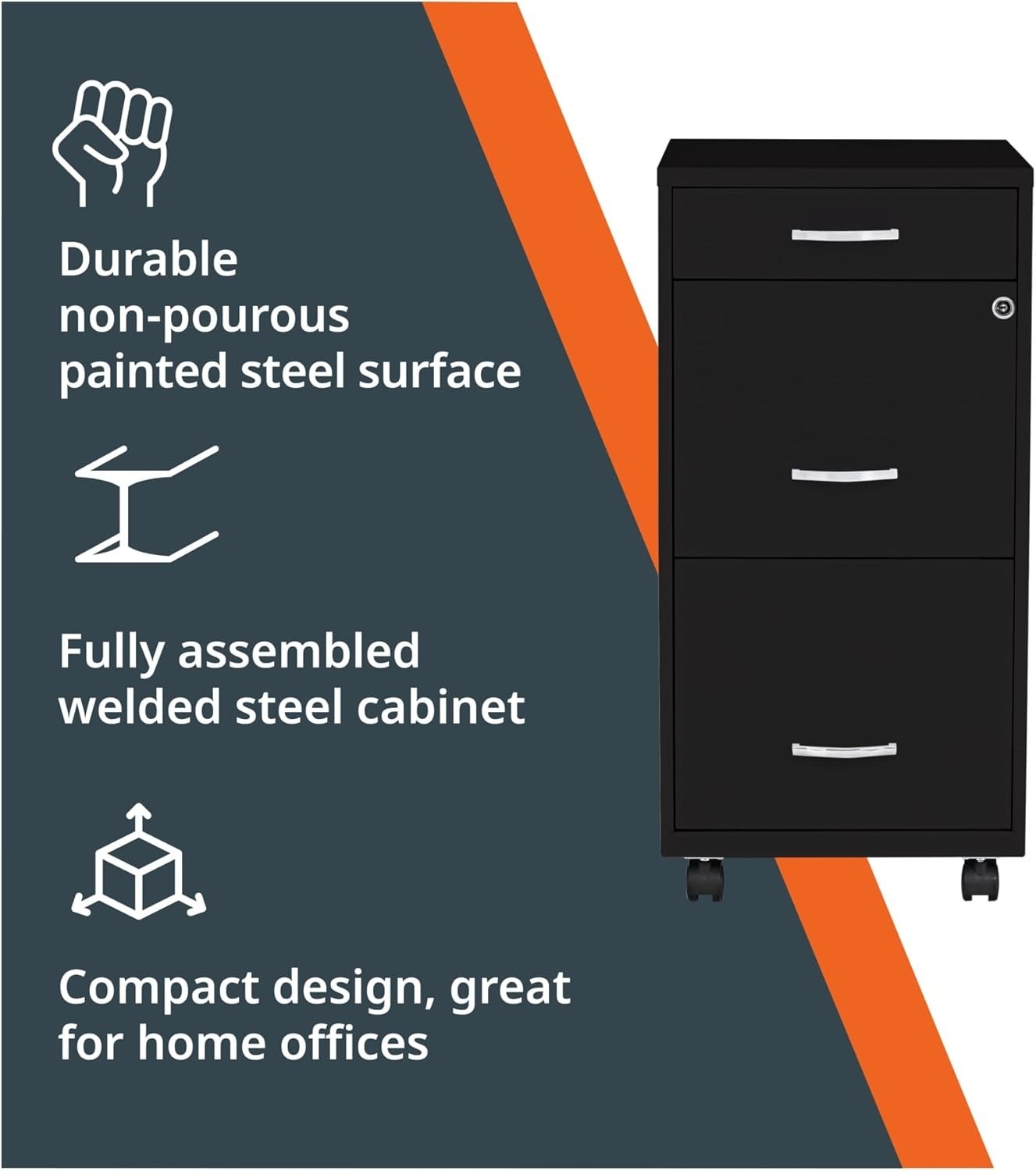 LYS SOHO Box/File/File 3-Drawer Mobile File Cabinet, Black