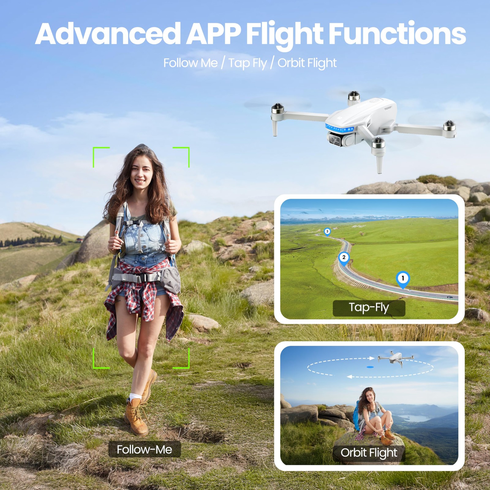 PLEGBLE Drones with Camera for Adults 4K, GPS Drone, One-Key Auto Return Grey
