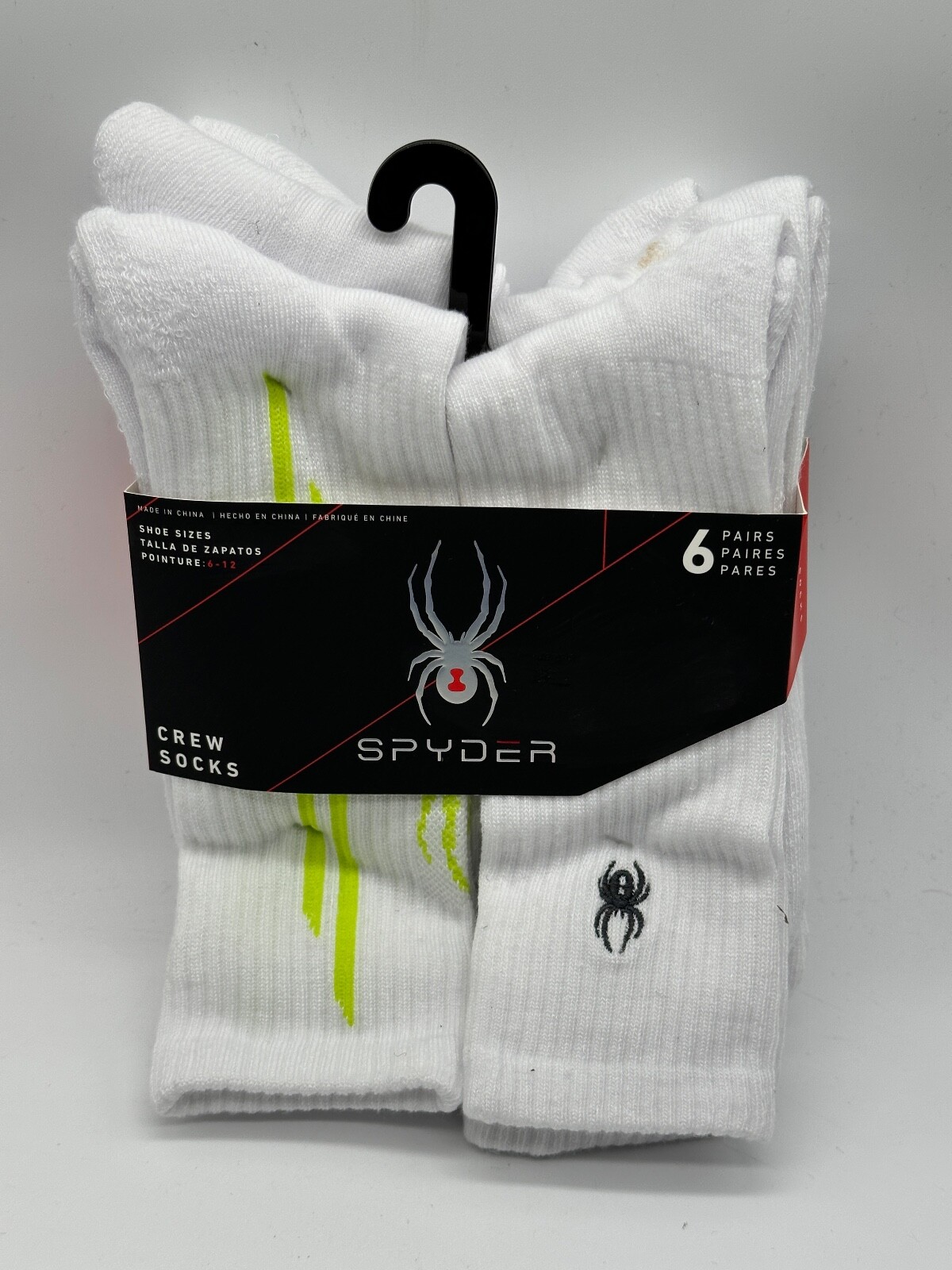 NEW 6 PAIRS PACK MEN'S SPYDER CREW SOCKS SIZE 6-12 HALF CUSHION ARCH SUPPORT