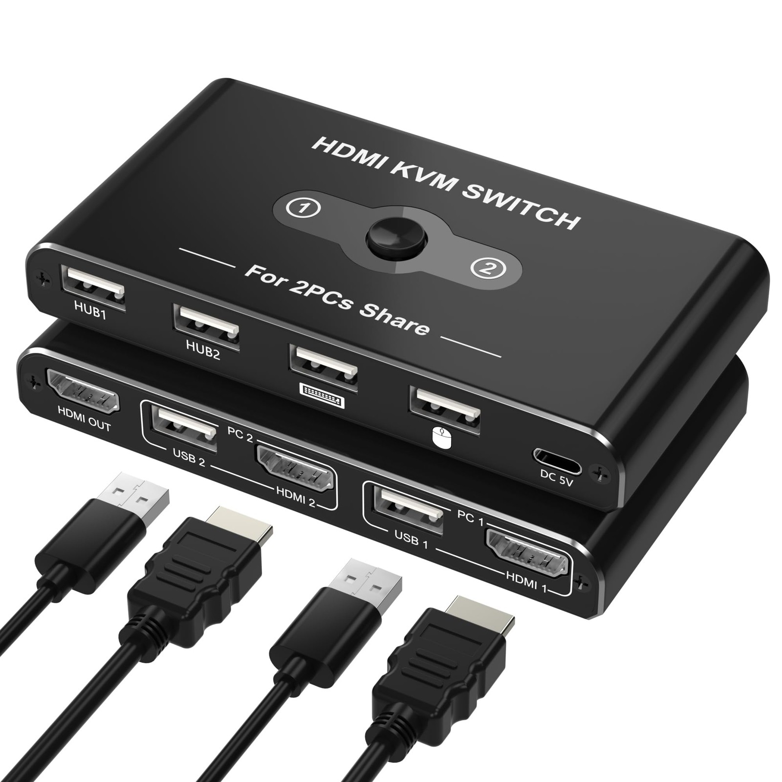 KVM Switch for 1 Monitor 2 Computers, 4K@60Hz HDMI KVM Switcher, HDMI USB Hub...