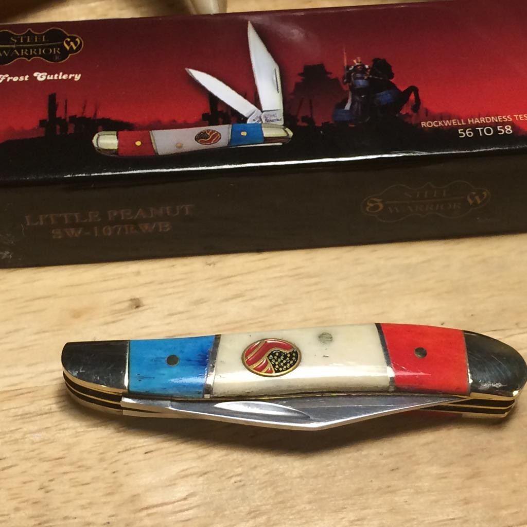 Frost Steel Warrior Red White Blue Bone Peanut 2 3/4" Pocket Knife FSW107RWB