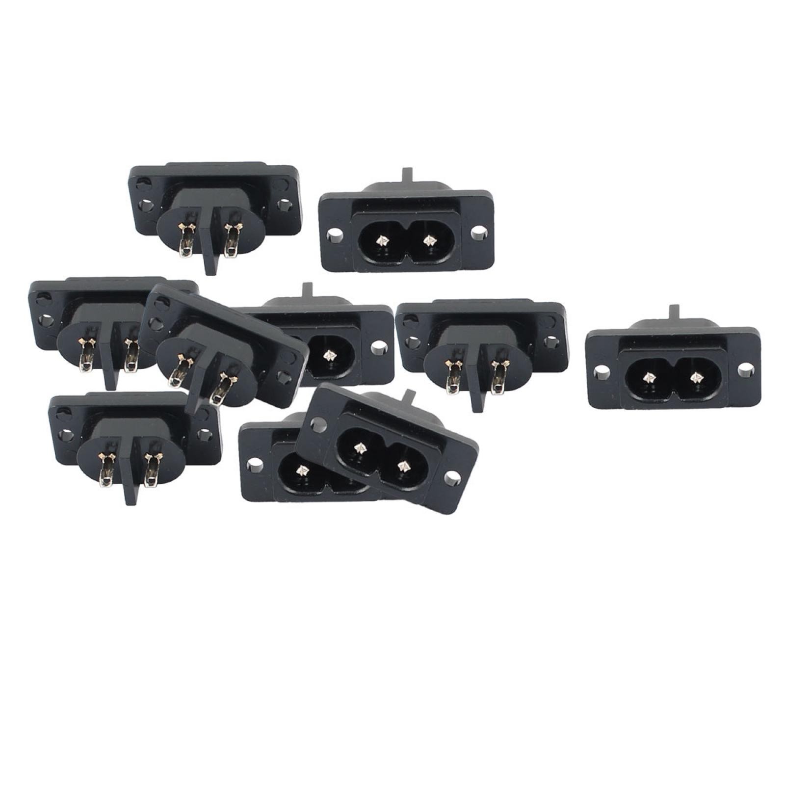 10Pcs AC 250V 10A PCB Board Panel Mount Male 2 Terminals C8 Type Power Inlet
