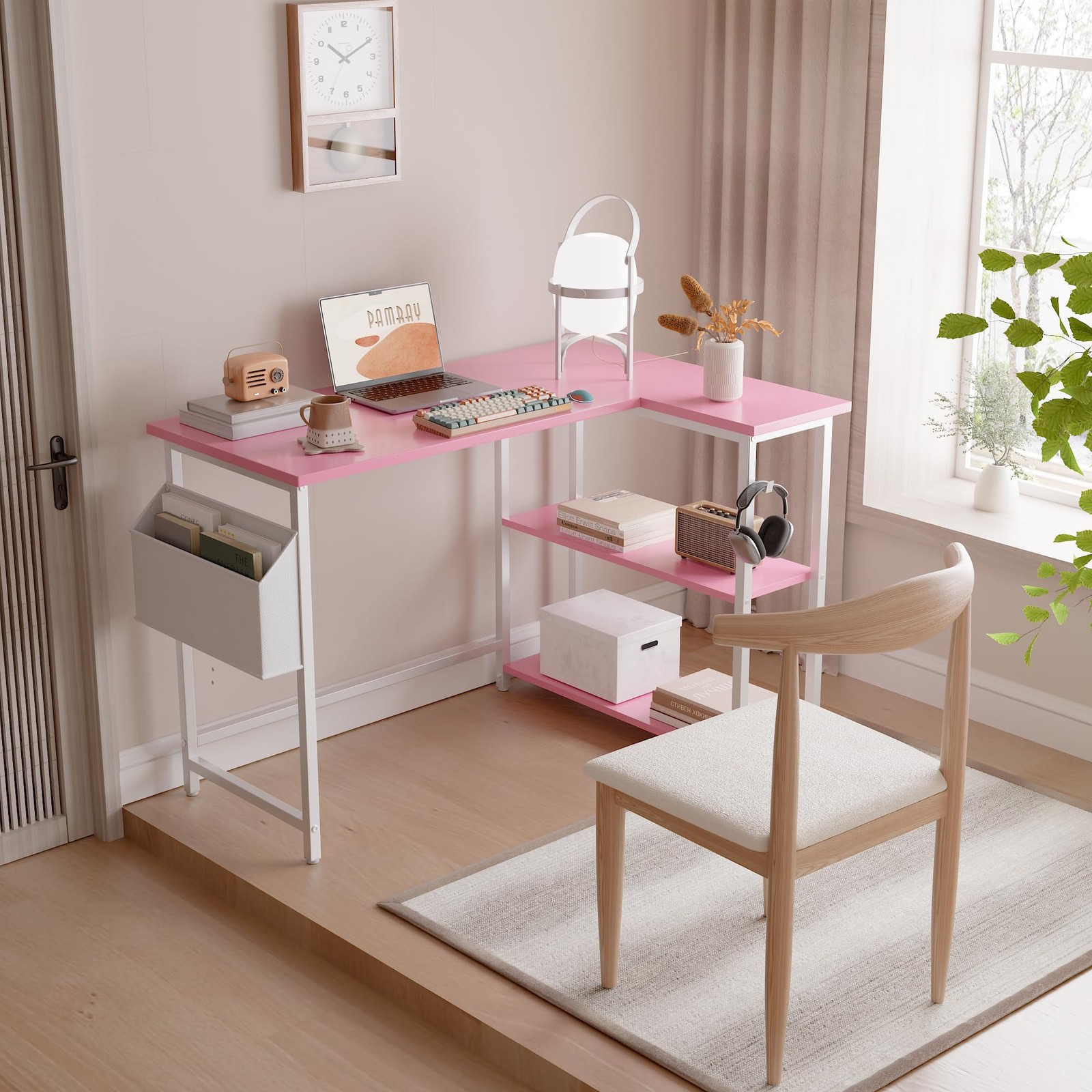 40 Inch L Shaped Computer Desk Reversible Side Storage Shelves Pamray Small