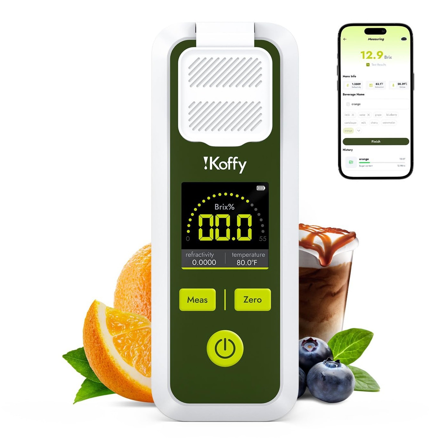AI Digital Brix Refractometer with ATC, APP Sync & AI Analysis, 0-55% Range, ...
