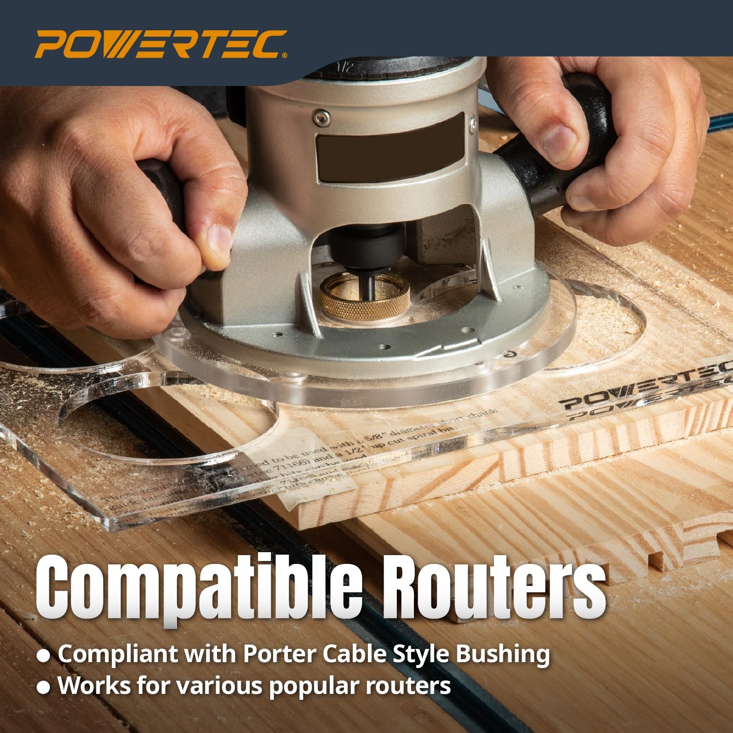 POWERTEC 72442 Router Inlay Kit for 1/4" Template Solid Brass Bushing Guide Set