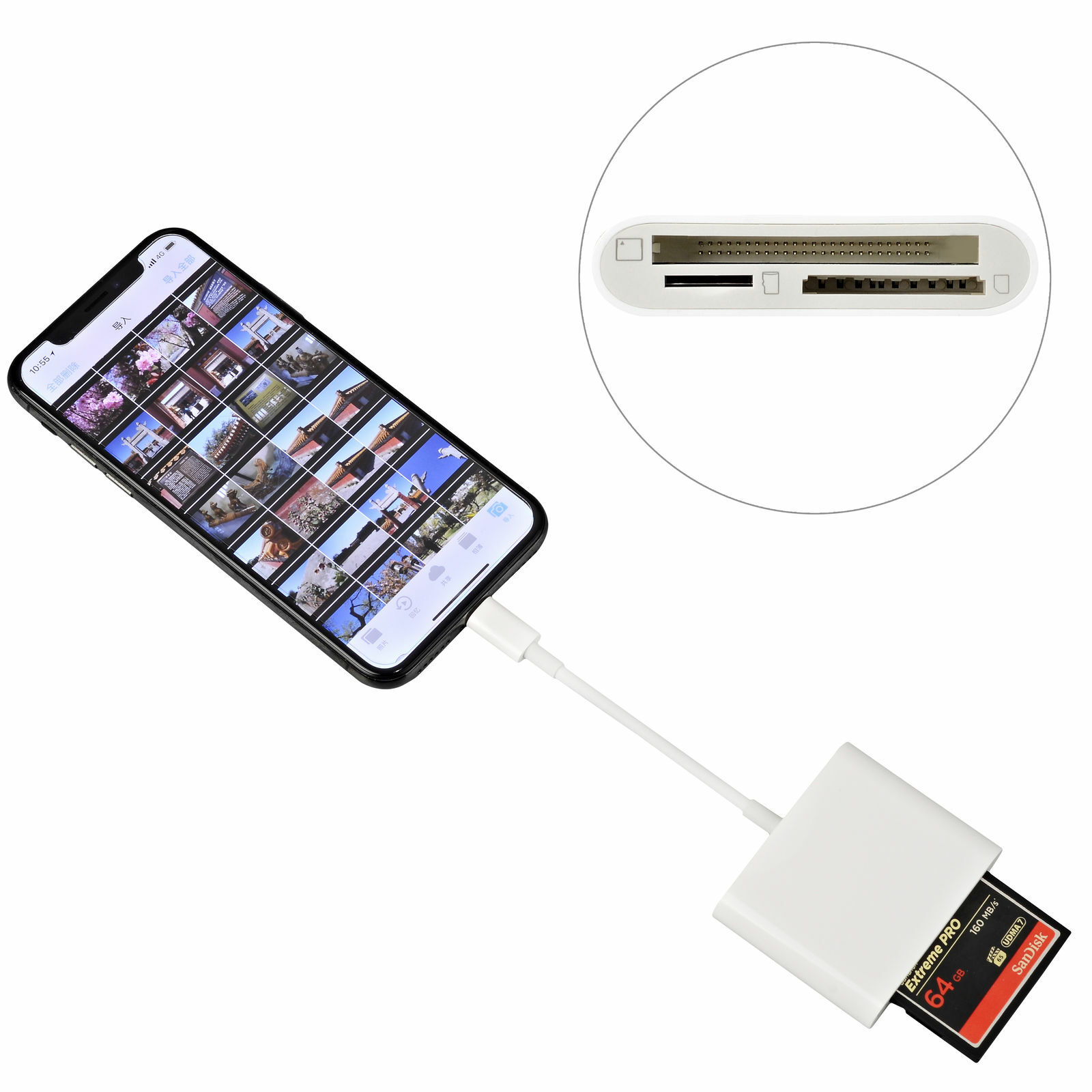 SD/CF/TF Card Reader for IPhone to CF Adapter Trail Game camera viewer for ipad