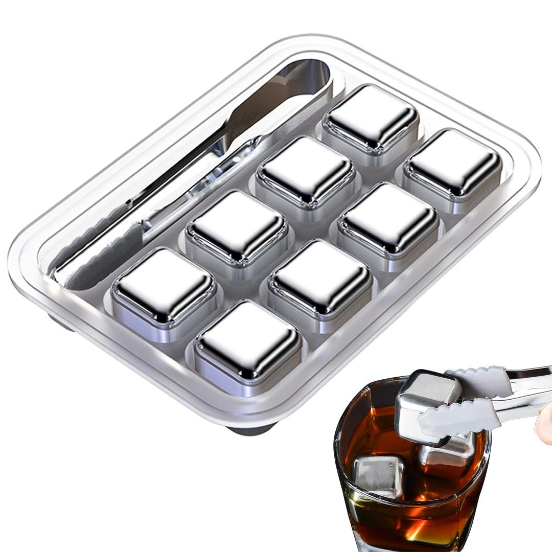 MEICHU Whiskey Stones 8 Pack, Metal Reusable Ice 1.02 Inch, Silver Set of 8