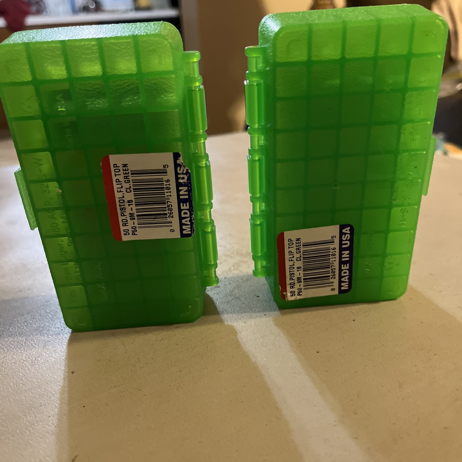 MTM 380/9MM Cal 50 Round Flip-Top Ammo Box P50-9M (P50-9M-16) Clear Green X 2