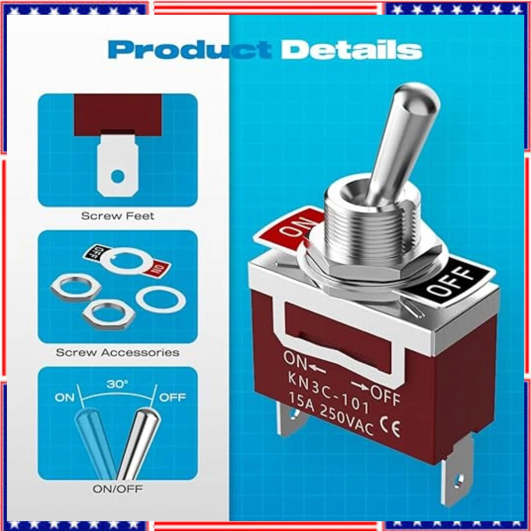 Toggle Switch 12V 30A Heavy Duty ON/Off 2Pin SPST Waterproof Toggle Switch 2Pack