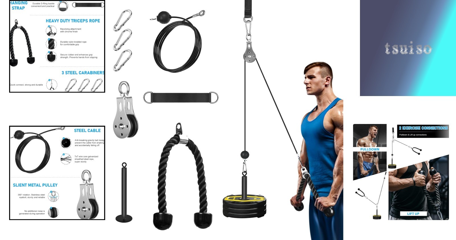 Portable Gym Cable Pulley Set with Adjustable Handle - Transform Your Workout