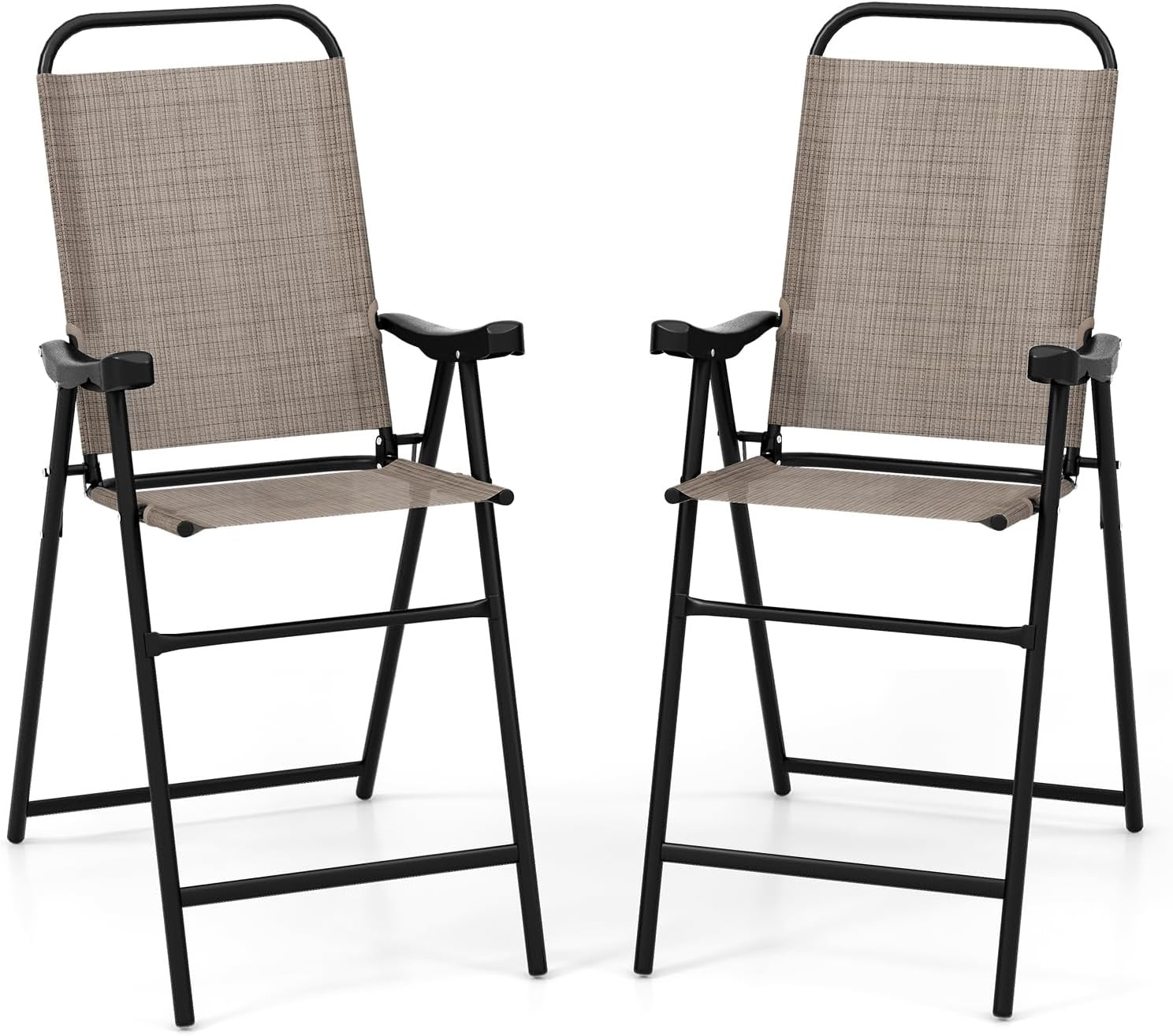 2 Pieces Patio Folding Bar Chairs with Metal Frame, Footrest, Arms | Outdoor Cou