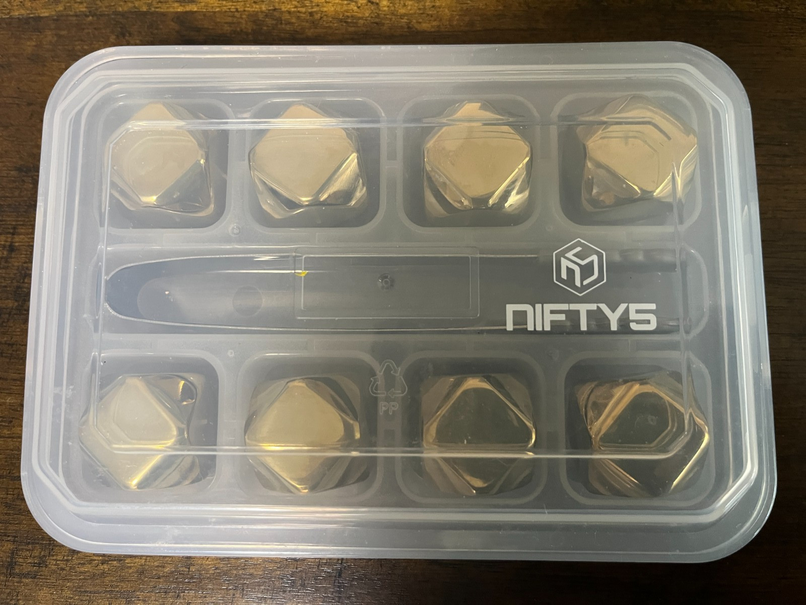 Nifty5 Whiskey Stones Gold Edition Set of 8 Stainless Steel Diamond & Tongs