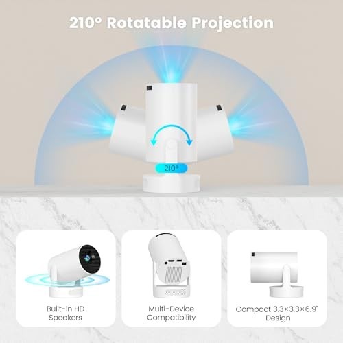 Mini Portable Projector 160 ANSI 720p 4K Support Bluetooth 5.4 WiFi 6 Android