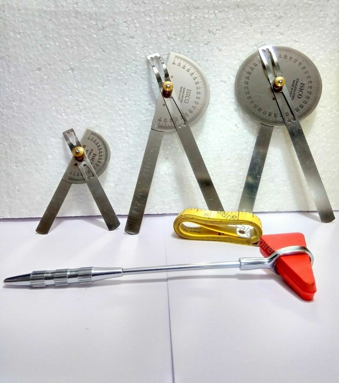 Goniometer Set of 3 Pcs Stainless Steel Hammer Measuring Tape