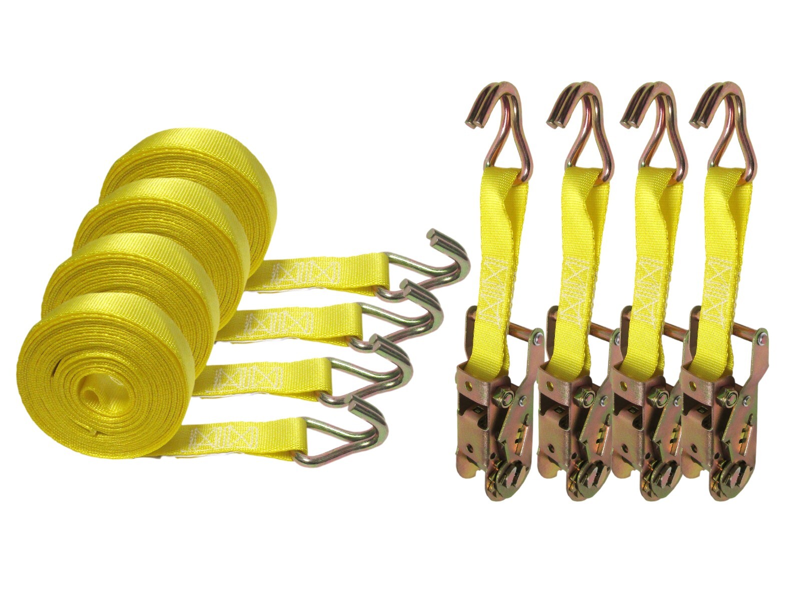 4 Pack 1" x 15 FT Ratchet Tie Down Strap with Finger J Hook Cargo Control