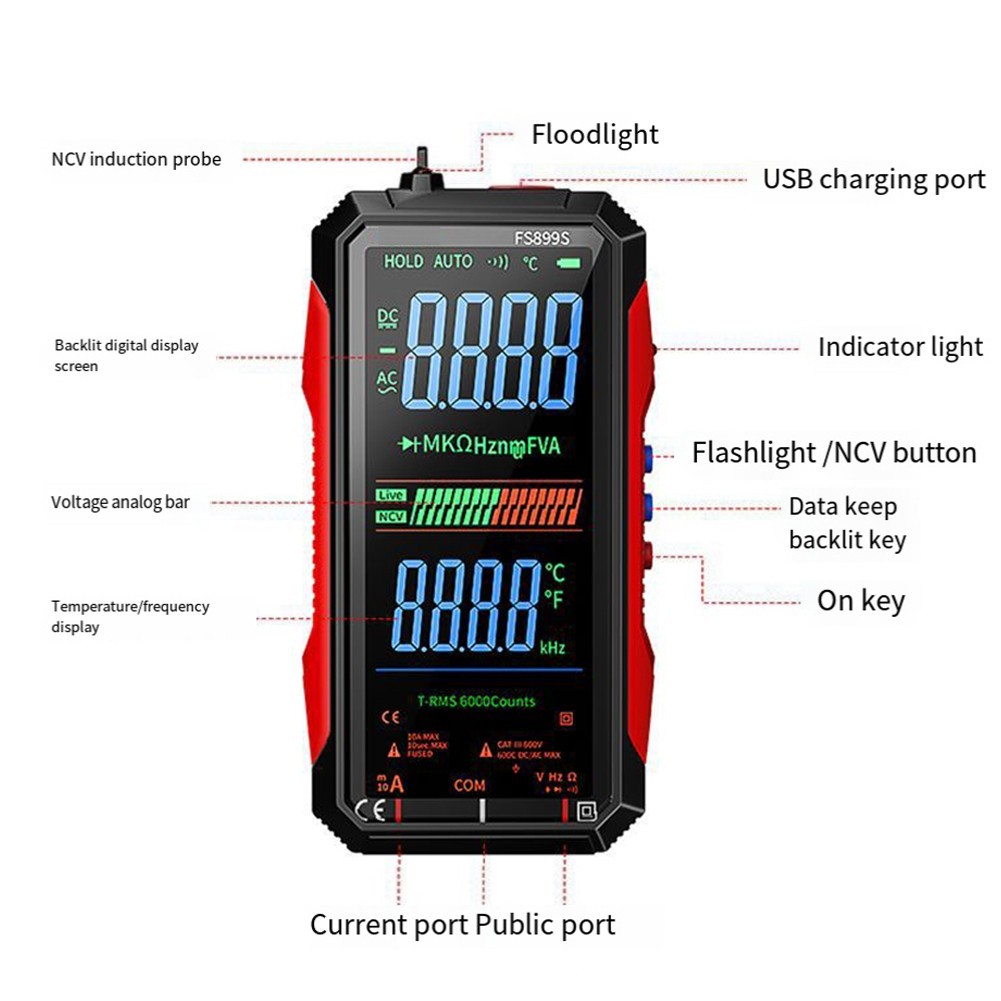 FS899S Test Meter Supporting Multiple Measurement Modes Including AC DC Voltage