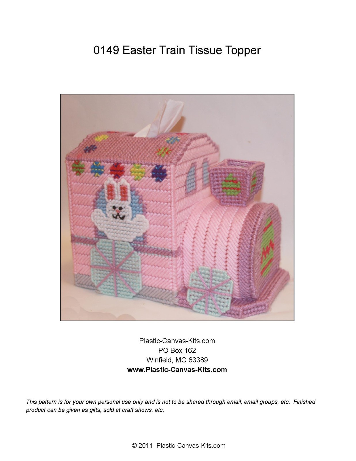 Easter Train Tissue Topper- Bunny- Tissue Topper-Plastic Canvas Pattern or Kit