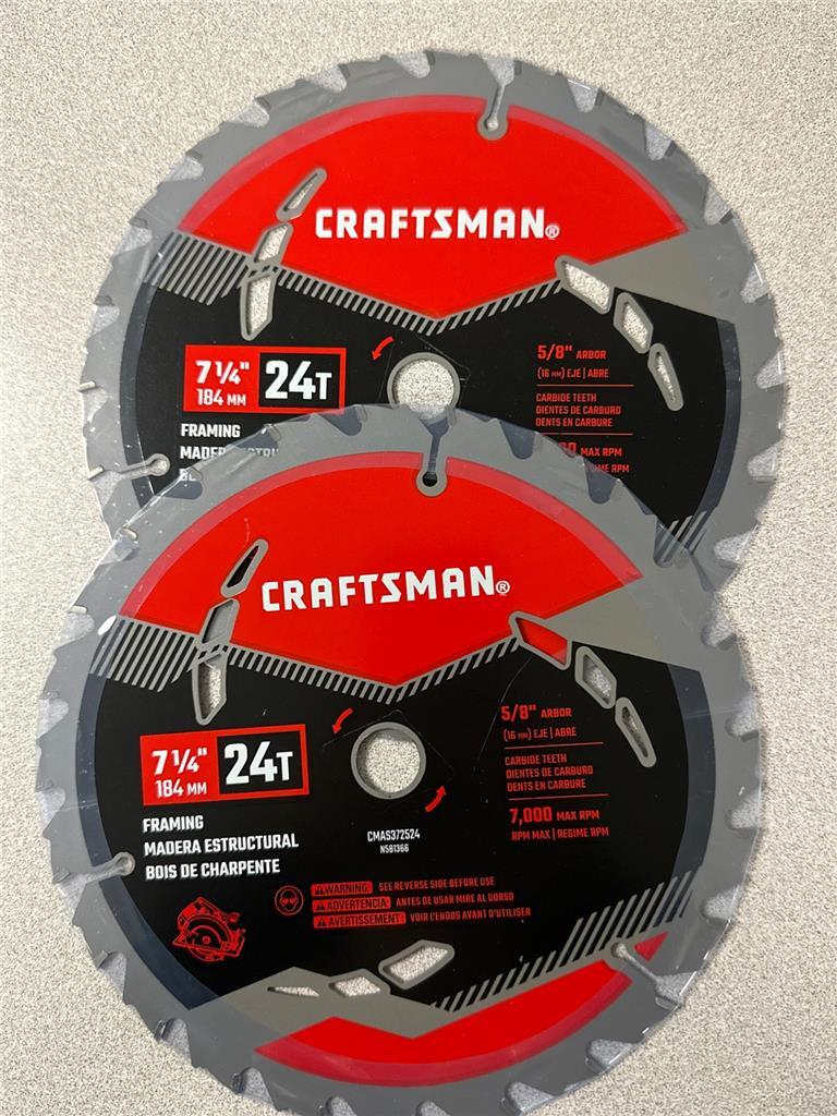 ^ Lot of 2 Craftsman 7-1/4" 24T 5/8" Arbor Framing Blade Carbide Teeth N581366