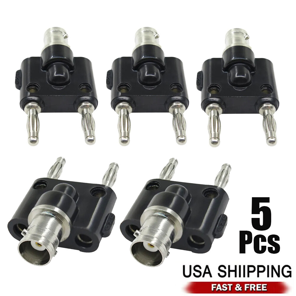 5PC BNC Female to Dual 4mm Banana Male Plug Binding Coaxial Adapter Connector US