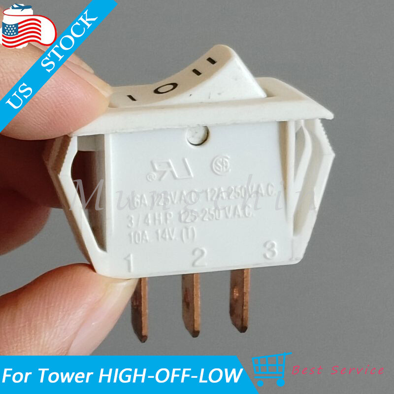 Tower HIGH-OFF-LOW Rocker Switch Maintained 3Position 16A 125VAC 12A 250VAC 3Pin