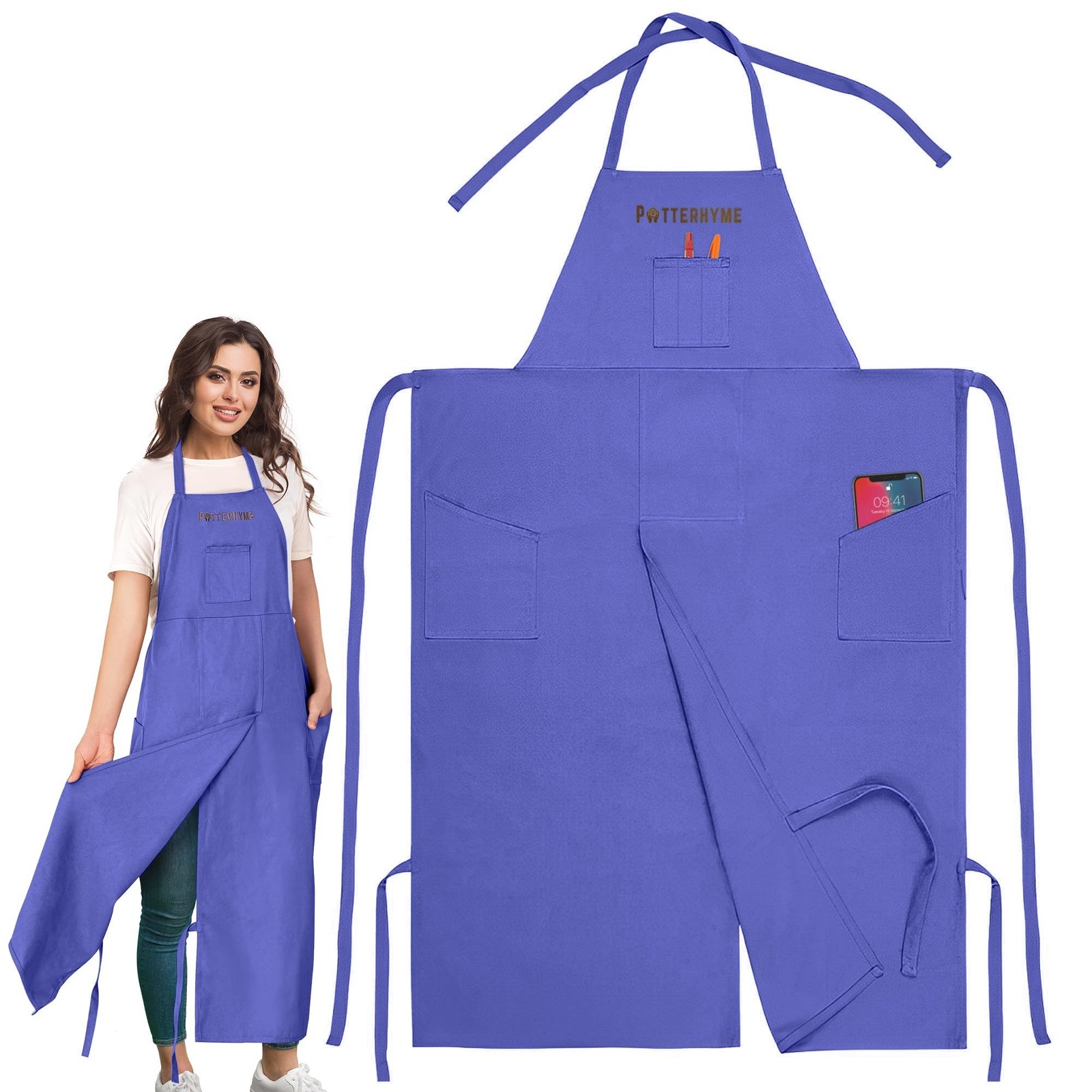 Full Coverage Pottery Apron Split Leg - 100% Cotton Canvas Potter's & Ceramic...