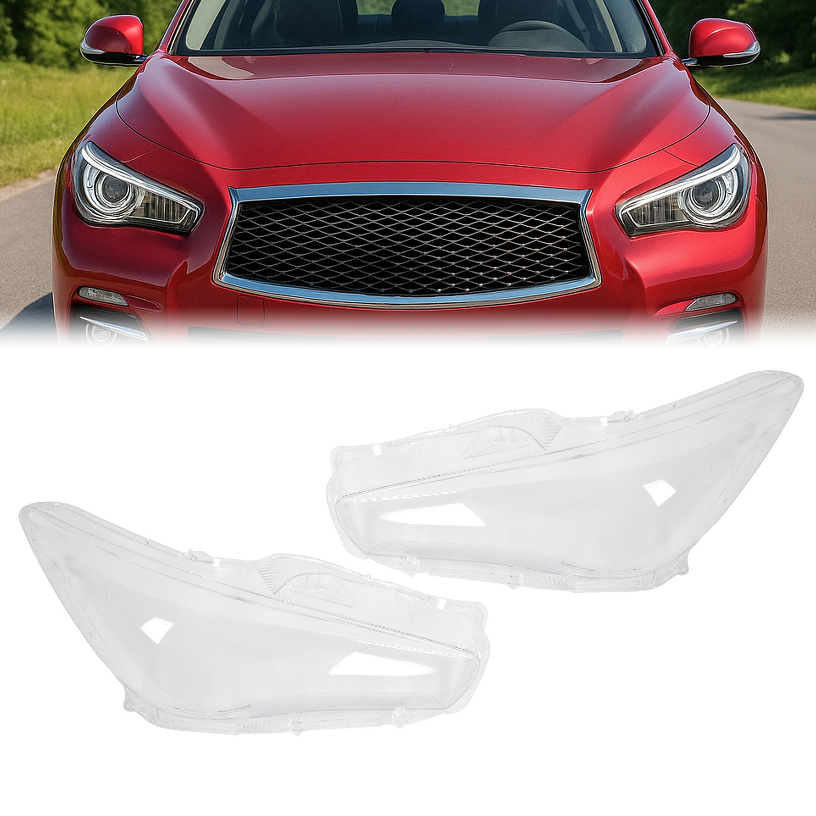 Pair Front Clear Headlight Headlamp Lens Cover For Infiniti Q50 2014-2017 LH&RH
