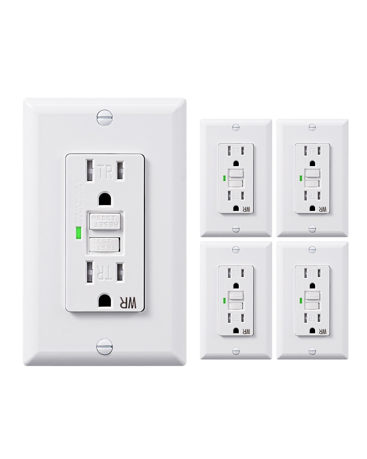 DEWENWILS 5Pc 15A GFCI Outlet Self-Test LED Indicator TR WR UL Listed Wallplate
