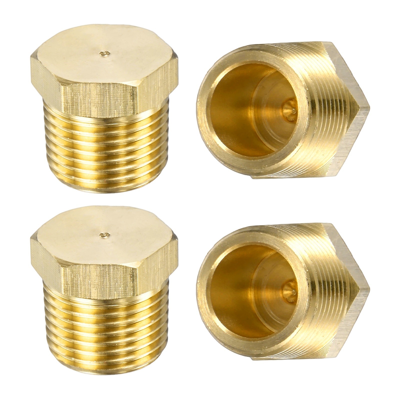 4-Pack Brass Pipe Fitting, 3/8 " NPT Female Thread Hex End Cap