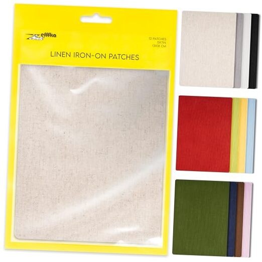 12-Pack Linen Iron-on Patches Fabric Repair Kit for Clothing Shirts Pants