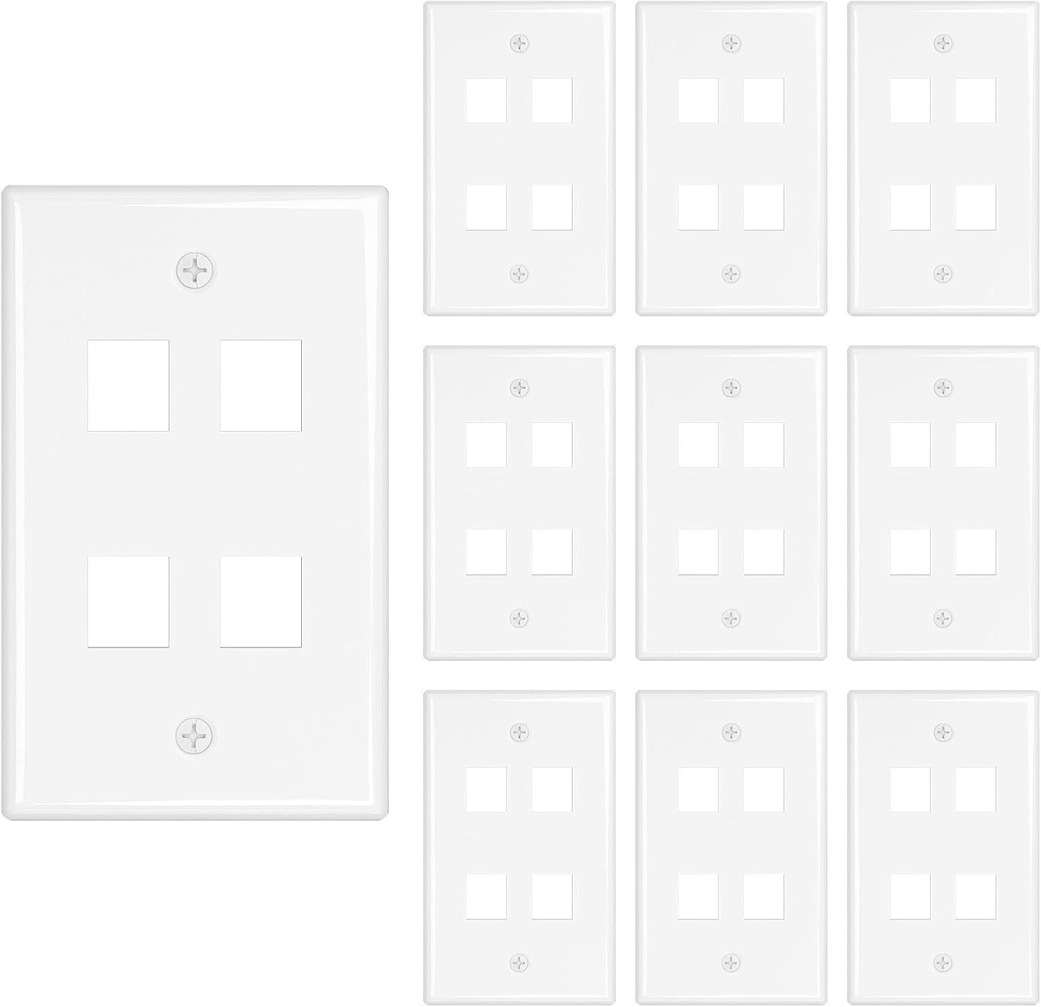 🔥10 Pcs - 4 Port Wall Plate Keystone RJ45 Cat6 Cat5e Insert Jack White🔥