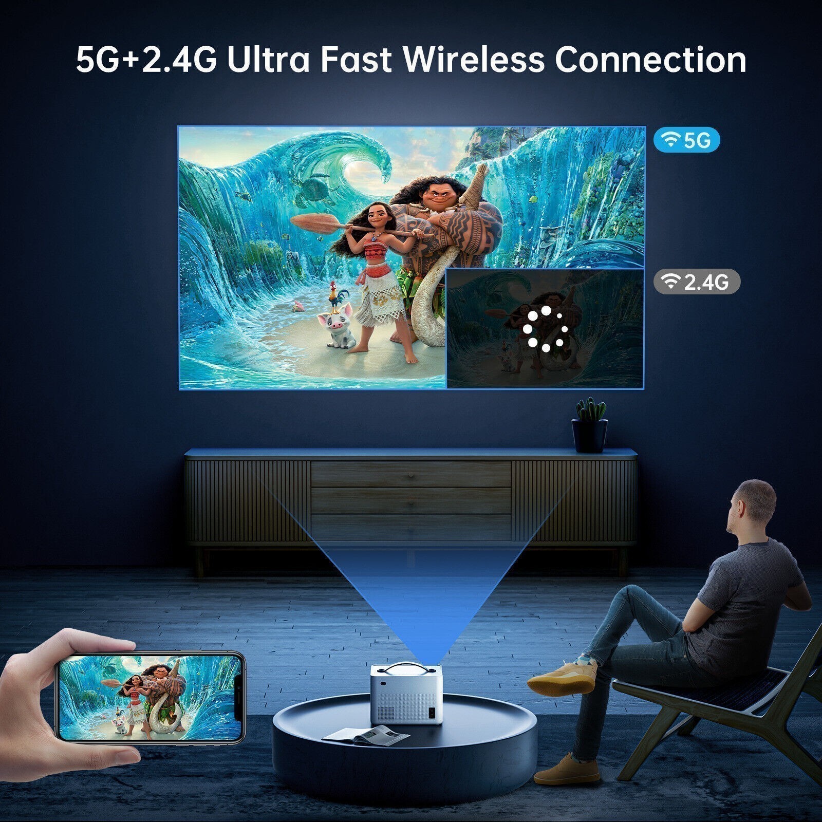 Portable Native 1080P Projector WiFi Bluetooth Home Theater For Android iPhone
