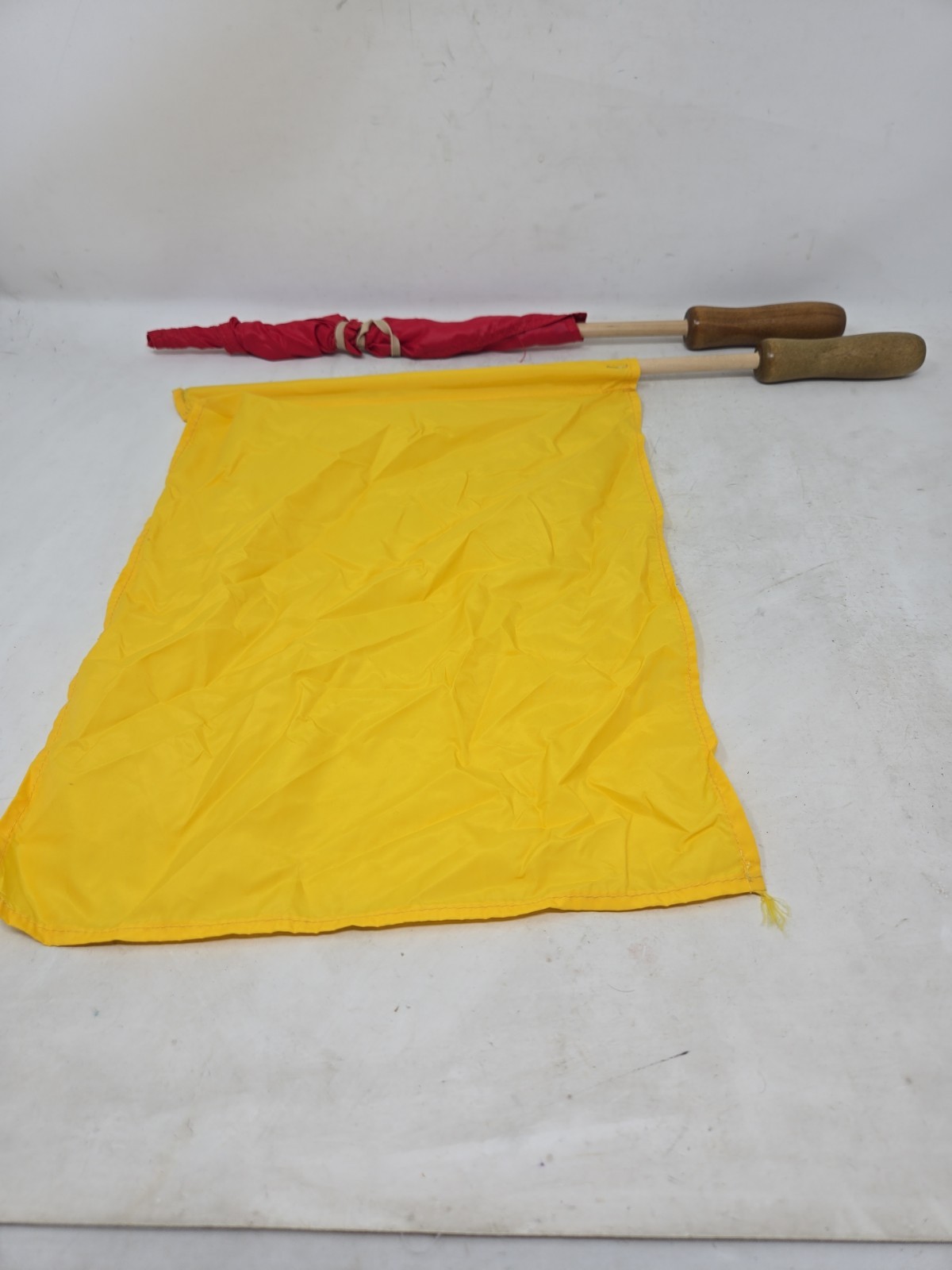 Set of 2 Soccer Referee Sideline Flags – Red/Yellow – Durable Nylon Wood Handle