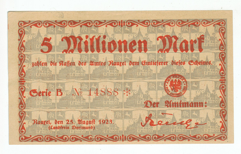 GERMANY BANKNOTE 5 MILLION MARK RAUXEL 1923