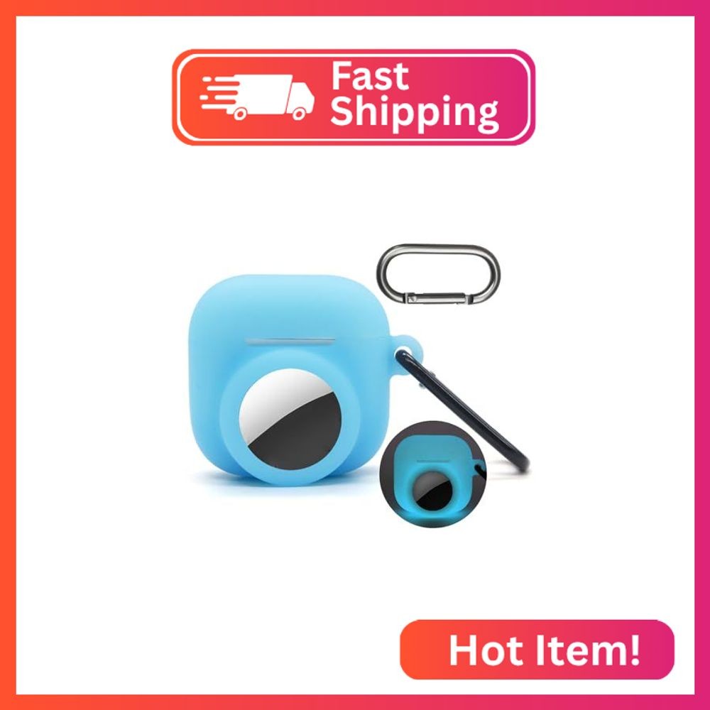 Glow Blue for AirPods 4th Case with Airtag Holder,2 in 1 Protective Cover with K