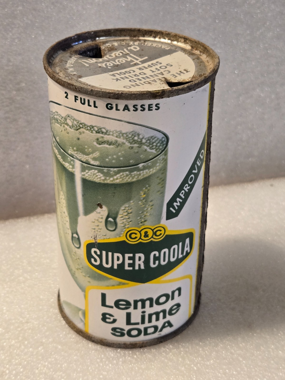 Vintage C & C Super Coola Lemon Lime There's a Reason! Lid Flat Top Soda Pop Can