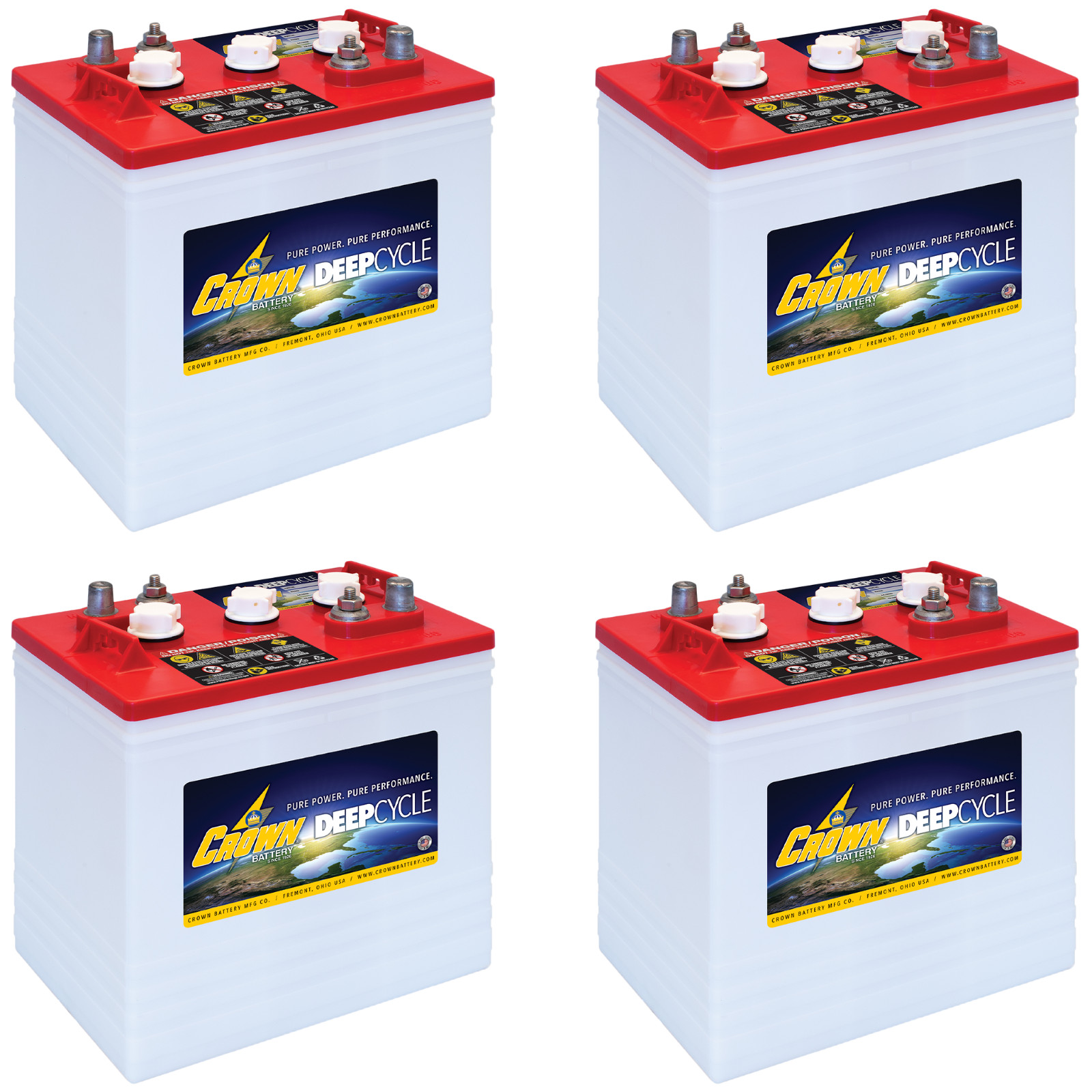 Crown CR-235 - 6V 235Ah FLA Deep Cycle Battery, BCI Group GC2 (4 Pack)